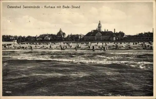 Ak Świnoujście Swinemünde Pommern, Kurhaus mit Badestrand