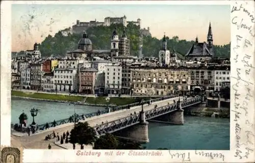 Ak Salzburg in Österreich, Teilansicht, Staatsbrücke