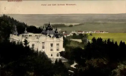 Ak Mariánské Lázně Marienbad Region Karlsbad, Hotel und Café Schloss Miramonti