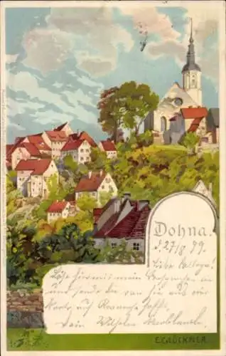 Künstler Litho Glöckner, E., Dohna in Sachsen, Blick zur Kirche, Meissner & Buch Serie IV No. 5