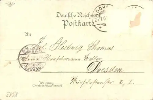 Litho Dohna in Sachsen, Alte Burg, Blick auf Stadt und Kirche