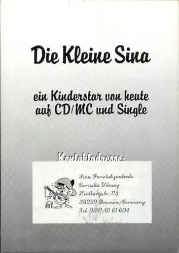 Ak Sängerin Sina, Die kleine Sina, Portrait, Autogramm