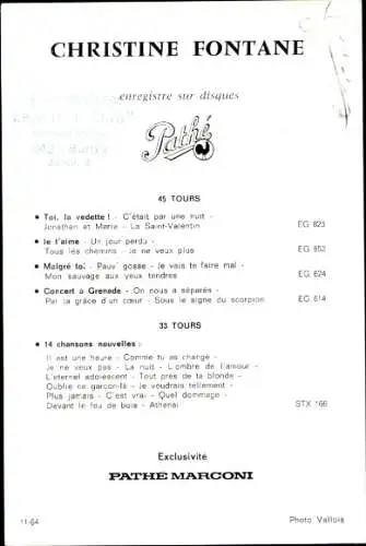 Ak Sängerin Christine Fontane, Portrait, Autogramm