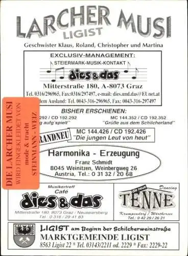 AK Musikgruppe Larcher Musi Ligist, Gruppenfoto, Autogramme
