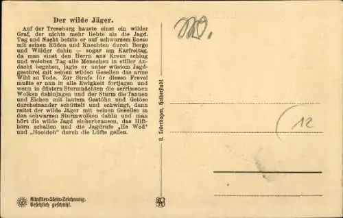 Steindruck Ak Der wilde Jäger, Volkssage, Treseburg