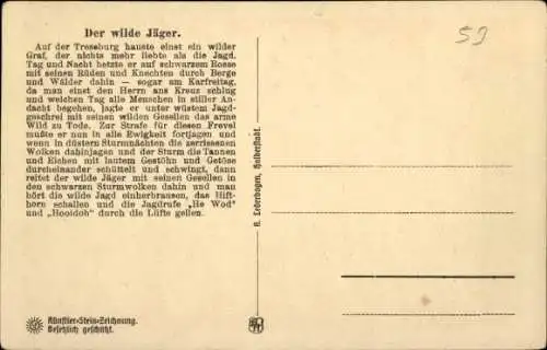 Steindruck Ak Der wilde Jäger, Volkssage, Treseburg