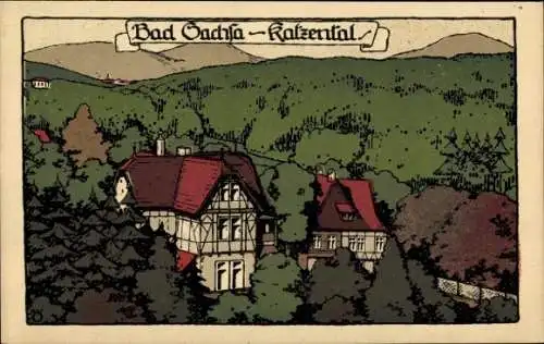 Steindruck Ak Bad Sachsa im Harz, Katzental, Fachwerkhaus