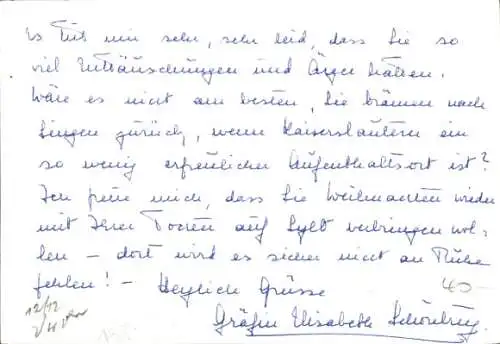 Ak Gräfin Elisabeth von Schaesberg, Autogramm