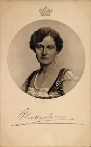 Ak Alexandrine Herzogin zu Mecklenburg-Schwerin, Königin von Dänemark, Portrait