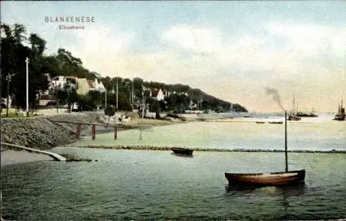 Ak Hamburg Altona Blankenese, Elbestrand, Boote, Häuser