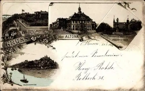 Litho Hamburg Altona, Neue Renville, Rathaus, Behnbrunnen, Blankenese