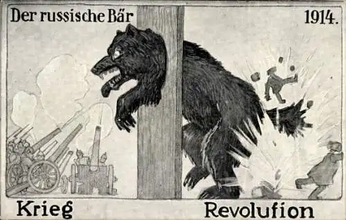 Künstler Ak Der russische Bär, Krieg, Revolution 1914, I. WK