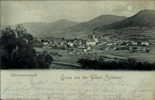 Mondschein Ak Ebermannstadt in Oberfranken, Panorama