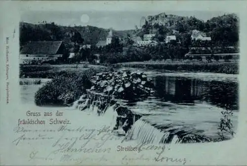 Mondschein Ak Streitberg Wiesenttal Fränkische Schweiz, Panorama, Wehr