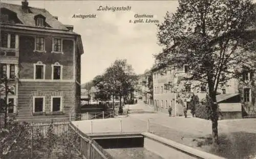 Ak Ludwigsstadt in Oberfranken, Amtsgericht, Gasthaus zum goldenen Löwen