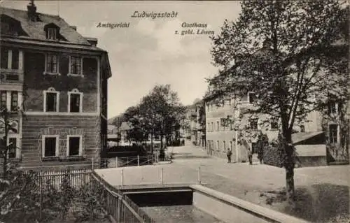 Ak Ludwigsstadt in Oberfranken, Amtsgericht, Gasthaus zum goldenen Löwen