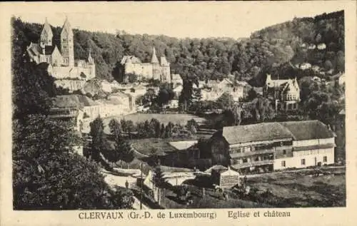 Ak Clervaux Clerf Luxembourg, Kirche und Schloss