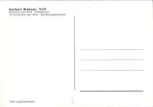 Ak Stellvertretender Vorsitzender der SPD, Herbert Wehner, Portrait, Autogramm