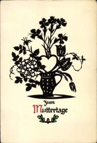 Scherenschnitt Künstler Ak Plischke, Georg, Glückwunsch Muttertag, Blumen, Blumenvase