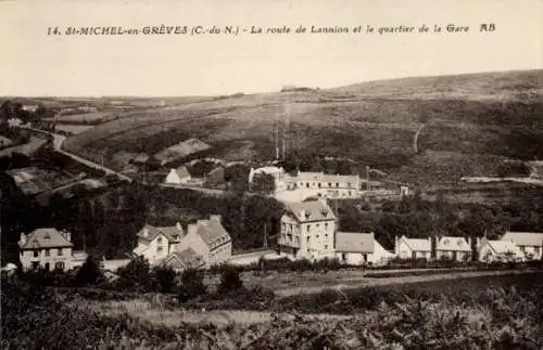 Ak Saint Michel en Greve Cotes d'Armor, la route de Lannion, le quartier de la Gare