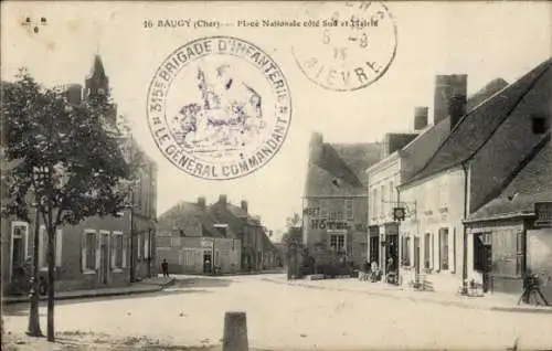 Ak Baugy Cher, Place Nationale und Rathaus, Hotel