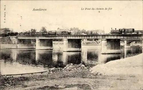 Ak Asnières-sur-Seine Hauts-de-Seine, Die Eisenbahnbrücke