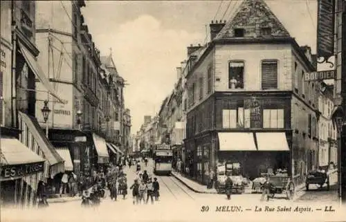 Ak Melun Seine et Marne, La Rue Saint Aspais