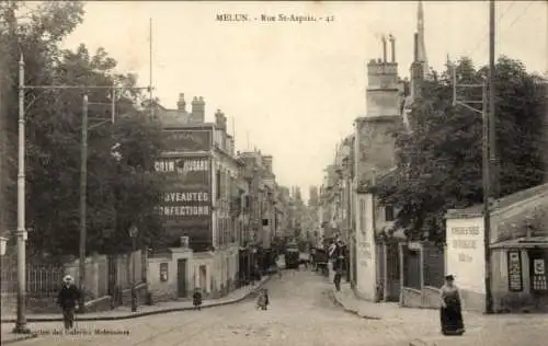 Ak Melun Seine et Marne, Rue St. Aspais