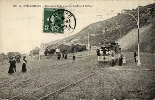 Ak Sainte Adresse Seine Maritime, Boulevard Felix-Faure, Boulevard Dufayel, Straßenbahn