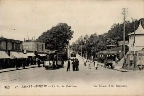 Ak Sainte Adresse Seine Maritime, Le Bas du Raidillon, Straßenbahn