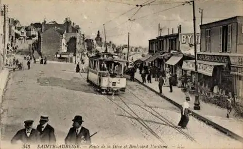 Ak Sainte Adresse Seine Maritime, Route de la Heve, Boulevard Maritime, Straßenbahn