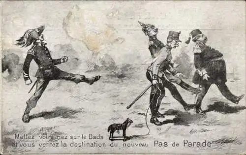 Künstler Ak Put your Nose to Dada, No Parade, Wilhelm II., Kaiser Franz Joseph I.