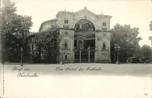 Ak Karlsruhe in Baden, Portal der Festhalle