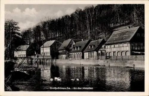 Ak Großschönau in der Oberlausitz Sachsen, Mandau, Ufer