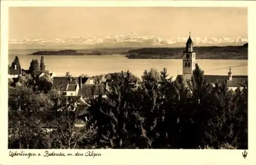 Ak Überlingen am Bodensee, Teilansicht, Alpen