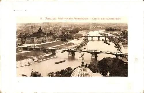 Ak Dresden Altstadt, Blick von der Frauenkirche, Carolabrücke, Albertbrücke