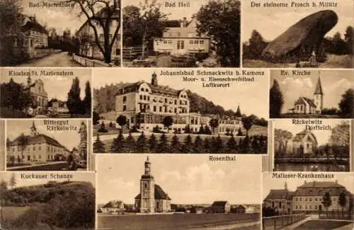 Ak Johannisbad Schmeckwitz Räckelwitz Oberlausitz, steinerner Frosch, Rosenthal, Bad Heil, Kloster