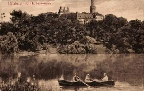 Ak Bad Homburg vor der Höhe Hessen, Schlossteich, Ruderboot