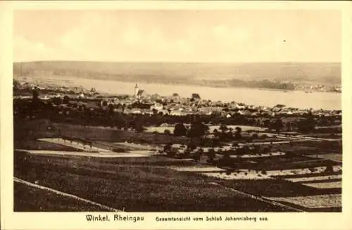 Ak Winkel am Rhein Rheingau, Gesamtansicht, Blick vom Schloss Johannisberg