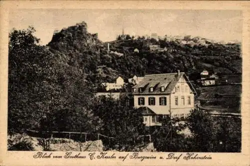 Ak Hohenstein in Nassau Untertaunus, Blick vom Gasthaus C. Kessler, Burgruine, Dorf