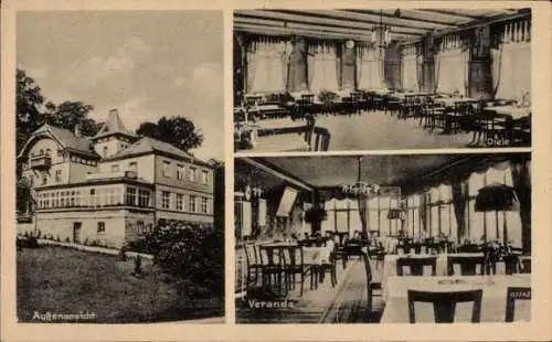 Ak Augustusburg im Erzgebirge, Hotel Waldfrieden, Außenansicht, Veranda, Diele
