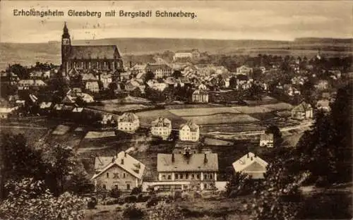 Ak Schneeberg im Erzgebirge, Erholungsheim Gleesberg, Ortsansicht mit Kirche