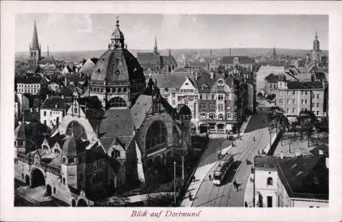 Ak Dortmund im Ruhrgebiet, Teilansicht, Synagoge, Straßenbahn