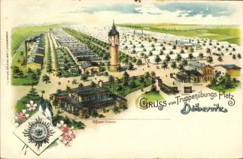 Litho Döberitz im Havelland, Truppenübungsplatz, Offiziers Casino, Wache, Turm