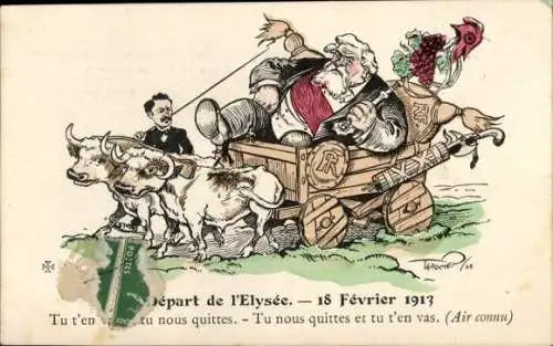 Künstler Ak Abfahrt vom Elysee 1913, Poincaré