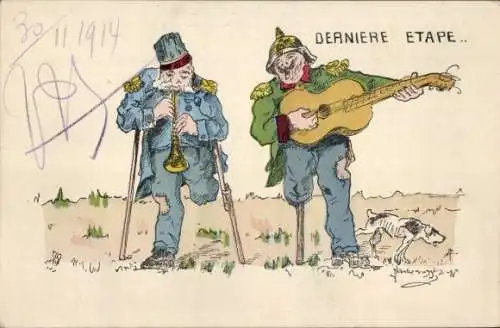 Künstler Ak Propaganda Frankreich, Karikatur, Kaiser Franz Joseph I., Wilhelm II
