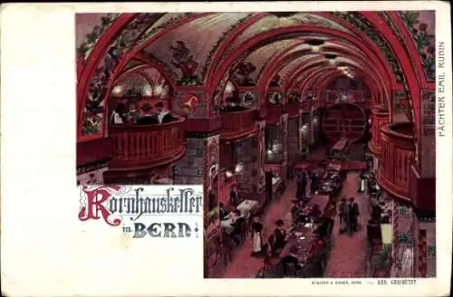 Künstler Ak Bern Stadt Schweiz, Kornhauskeller, Emil Rubin, Innenansicht, Gastsaal