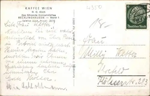 Ak Recklinghausen im Ruhrgebiet, Kaffee Wien, Markt 1