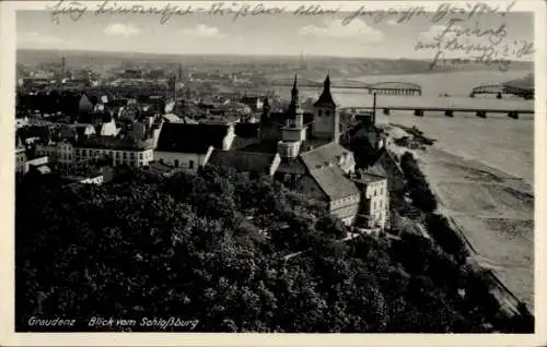 Ak Grudziądz Graudenz Westpreußen, Blick von Schlossburg auf die Stadt