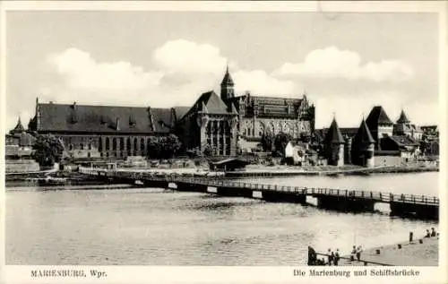 Ak Malbork Marienburg Westpreußen, Marienburg und Schiffsbrücke